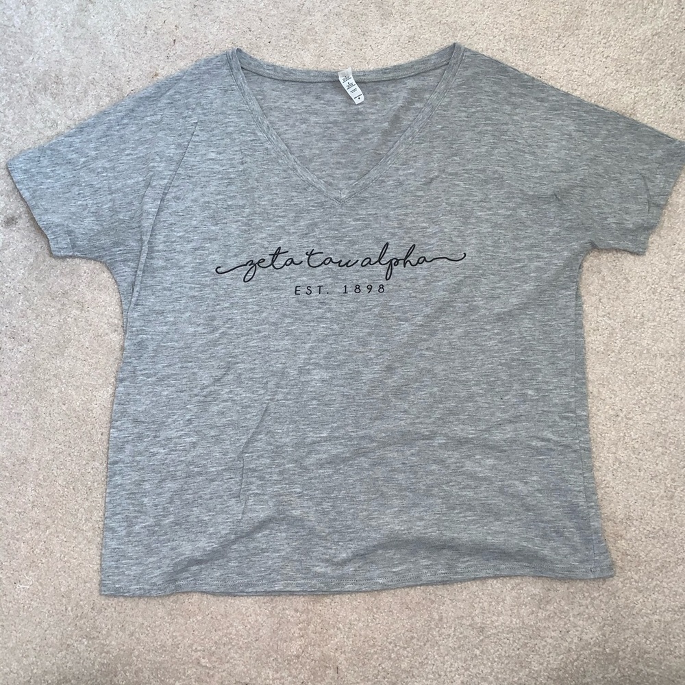 Zeta Tau Alpha Shirt V Neck Grey Black Sz Medium